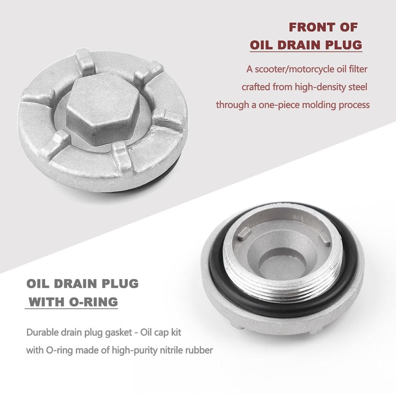 Minho Motorcycle Oil Drain Plug & Cap Filters Set in Aluminum & Rubber Material Compatible with Yamaha Nmax 155cc - Pack of 2 - Image 5